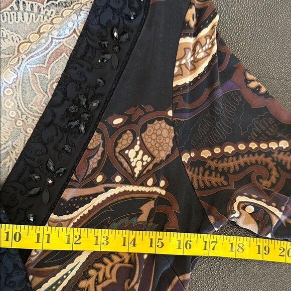 Hale Bob Brown Faux Wrap silk Dress with Bishop Sleeves size Large - Picture 12 of 14